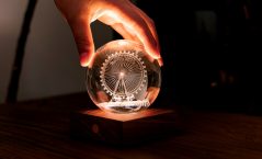 Ferris Wheel Design LED Lit-up Crystal Ball Light on Wooden Stand