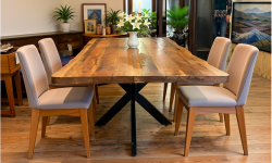 Slider Pages 19 industrial style distressed rustic light mango wood dining table in customer home